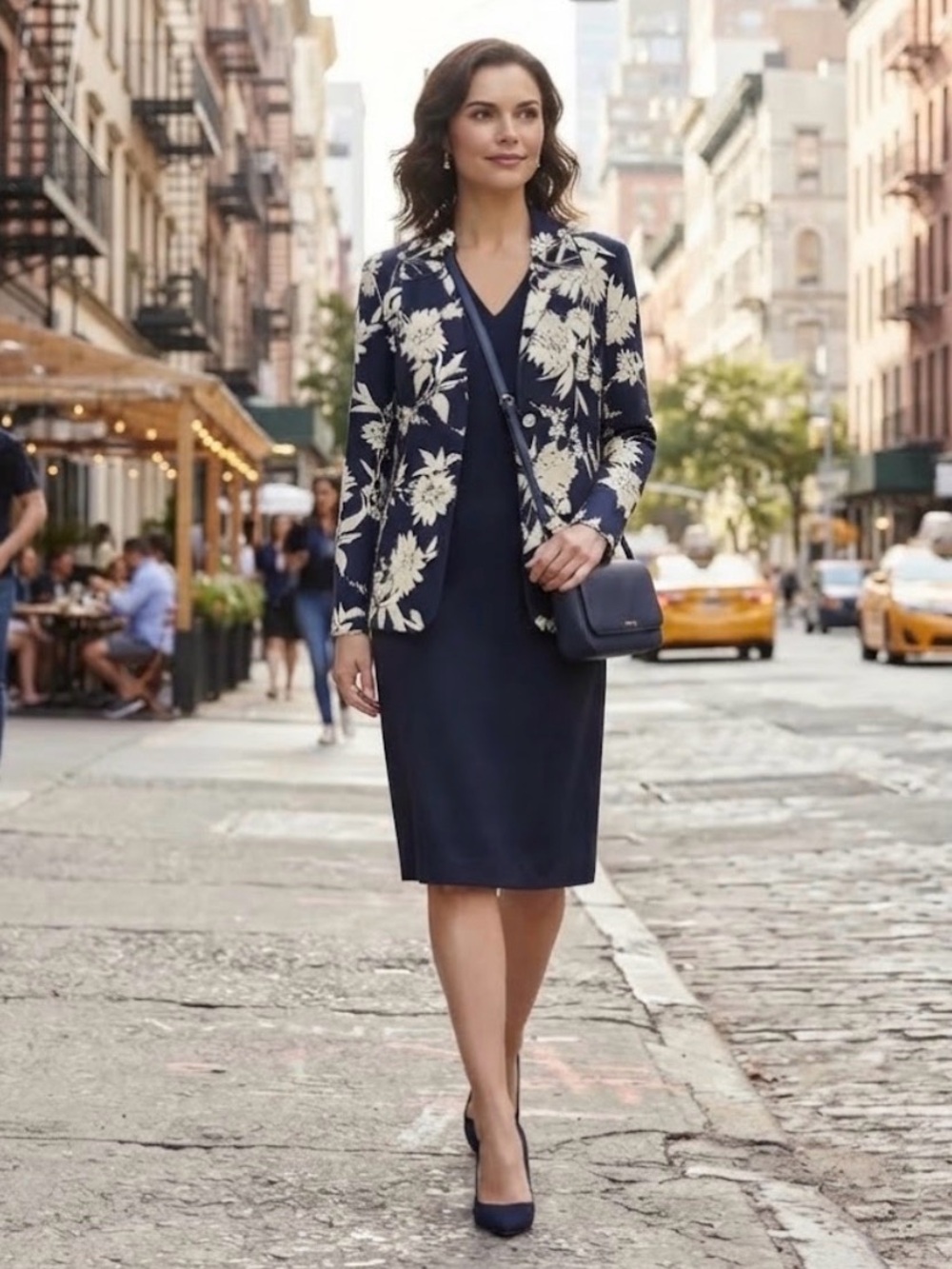 Liz Claiborne Navy And White Silk & Linen Dress Suit Set Sz 8